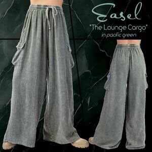 EASEL “The Lounge Cargo” Cotton Mineral Washed Pants Wide Leg Relax Fit Pockets